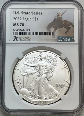 2022 Silver Eagle US State Series Wyoming NGC MS 70 - Image 1 of 4