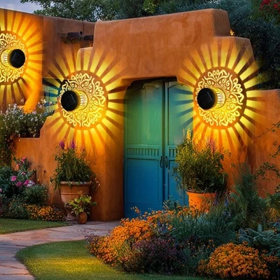 Iron Light Solar Wall Light Hollow Outdoor Garden Light  Yard Party - Image 1 of 4