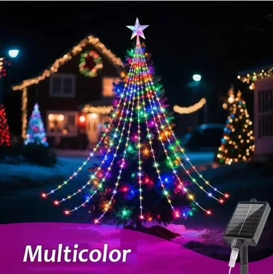 200 LED SOLAR/USB Christmas Tree Waterfall Lights Color Changing Indoor Outdoor