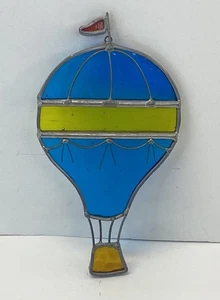 Stained Glass Blue & Yellow Hot Air Balloon Suncatcher 6” Travel Decoration EUC - Picture 1 of 3