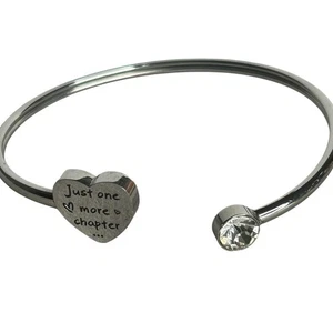 Bookish Merch Just One More Chapter Heart Rhinestone Thin Cuff Bracelet - Picture 1 of 4