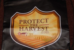 PROTECT THE HARVEST .COM ECO BAG REUSABLE BACKPACK BLACK DRAWSTRING CLOSURE NEW - Picture 1 of 3