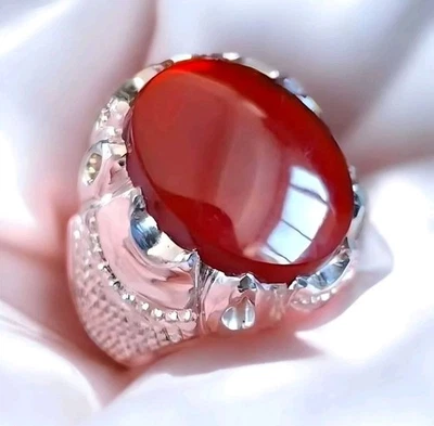 Pure Natural Yamani Ring Brown Stone Yemeni aqeeq Sterling silver 925 Ring - Image 1 of 4