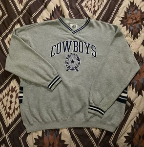Vintage Lee Sport Sweatshirt Dallas Cowboys Embroidered Gray Mens Size 2XL - Picture 1 of 10