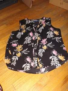 Apt 9 women's black w/flowers sleeveless button up polyester blouse size XL - Picture 1 of 1