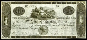 Billete obsoleto de 50 dólares emitido por Augusta GA Georgia en junio de 1832 serie 583 UNC - Imagen 1 de 2