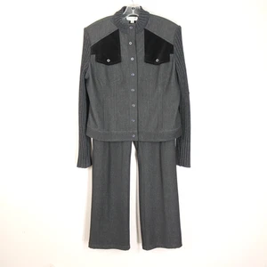 St. John Sport Pant Suit Gray Sweater Blazer L Straight Leg Hi Rise Pants 10 - Picture 1 of 24
