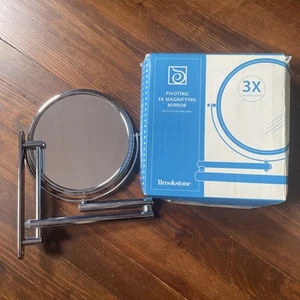 Brookstone 3x Specchio Doppio Lato Ingrandimento con Braccio Prolunga Finitura Cromata - Foto 1 di 12