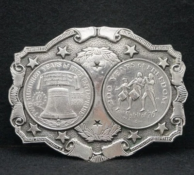 WF01170 INCREÍBLE VINTAGE 1976 ***MONEDAS 200 AÑOS DE LIBERTAD*** HEBILLA DE CINTURÓN DE PELTRE Foto 1 de 2