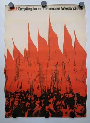 Plakat 1. Mai Kampftag Fahnen Arbeiter Pohl/Grassmann DEWAG 1968 Original DDR A1 - Bild 1 von 4