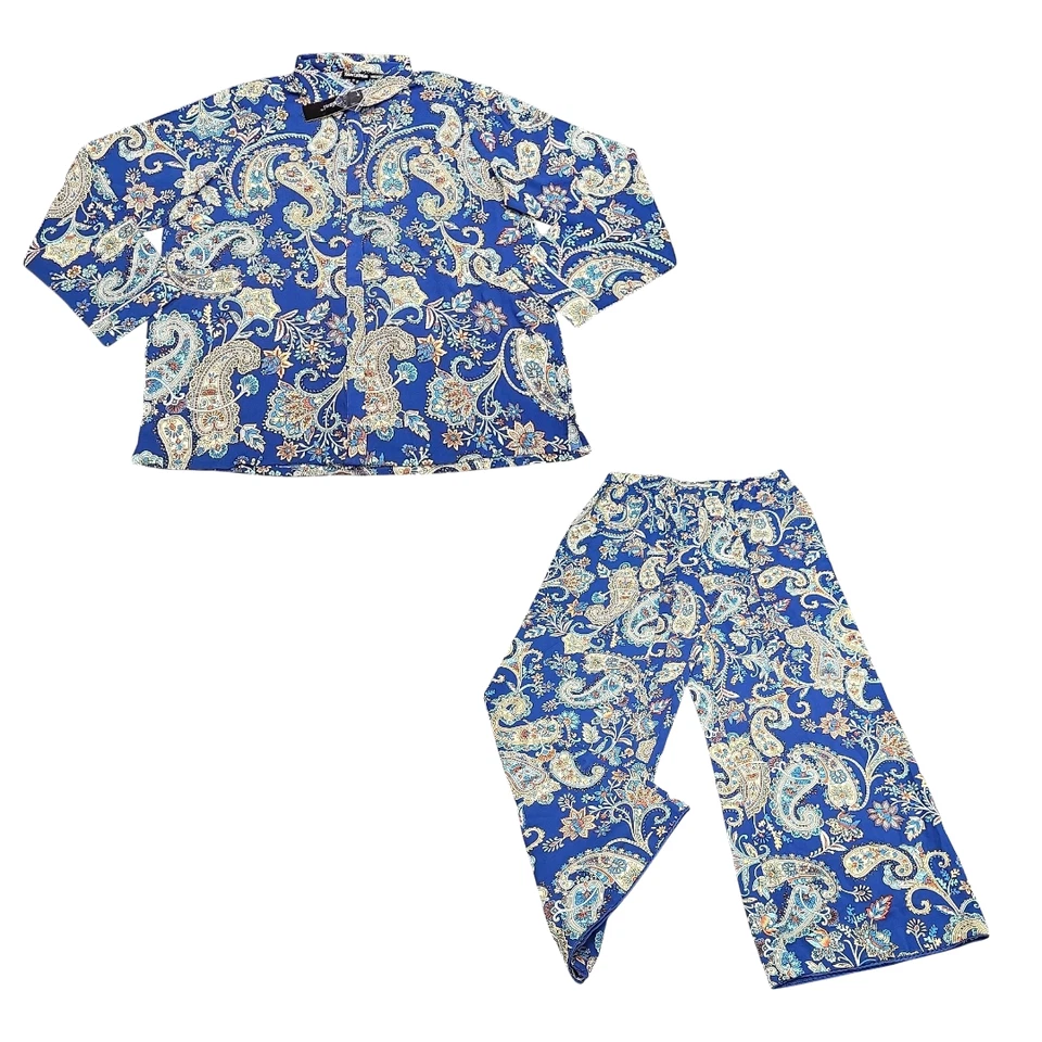 Tolani Zadie Notched Collar Top & Relaxed Fit Pant Pajama Set Plum 1X A549365