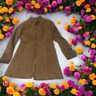 Prosper & Divine Brown Camel Embroidered woman's leather 3/4 length coat Size L 