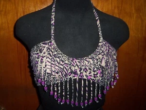 Victoria's Secret Neckholder-Bikini-Top Strand sexy Leopard Perlen Fransen gepolstert M - Bild 1 von 8