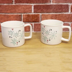 Set of Two Logo Starbucks Coffee Mugs Snowflakes and Hearts Large 14 Fluid Ounce - Picture 1 of 6
