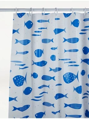 Blue Fish Print Waterproof Shower Curtain 180 x 180cm New