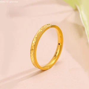 Pure 999 24K Yellow Gold Lucky Shiny Rings Men Women Band US Size 4/5/6/7/8 - Picture 1 of 5