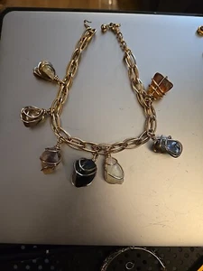 Cadena de cinturón vintage de piedra pulida enjaulada tono dorado - Imagen 1 de 6