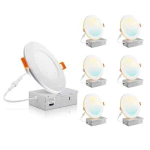6Pack Ultra-Thin LED Recessed Lights 6 Inch 5CCT Dimmable with Junction Box USA - Picture 1 of 12