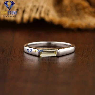 0.50 TDW L.Y. Baguette Lab Grown Diamond Simple Ring 18k White Gold - Image 1 of 4