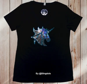 Unicorn horse Bling Shirt Sequins V-Neck Top No Rhinestones glitter sparkly - Picture 1 of 6