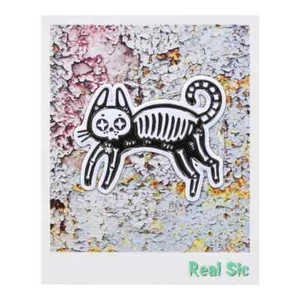 Skeleton Cat Enamel Lapel Pin Black Glitter Real Sic Kitty Novelty Fashion New - Picture 1 of 5