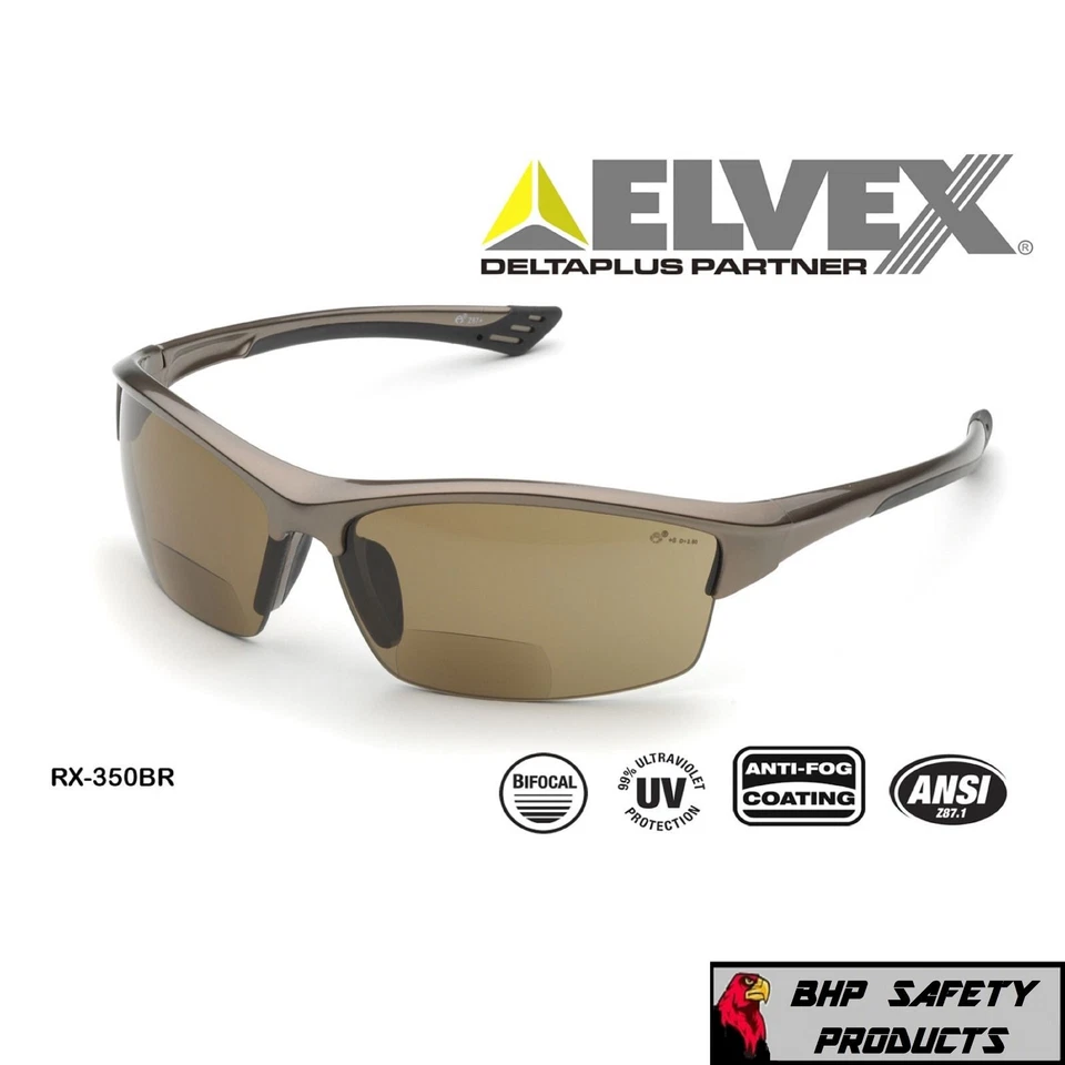 GAFAS DE SOL DE SEGURIDAD BIFOCALES ELVEX SONOMA RX-350BR MARRÓN LENTE ANTINIEBLA (+1.0-+3.0) Foto 1 de 1