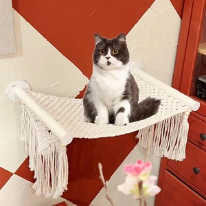 Cat Wall Shelves and Perches for Indoor Cats, Comfy Macrame Cat Wall Hammock,... - Picture 1 of 6