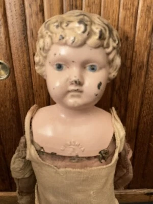 "Antiguo cuerpo de tela con cabeza de metal estañado Minerva Alemania vintage 17"" marcado 6" Foto 1 de 4