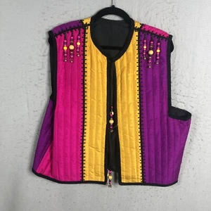 Vintage Art To Wear Vest Womens 1X Plus Size Bold Rainbow Quilted Neon Statement - Picture 1 of 18
