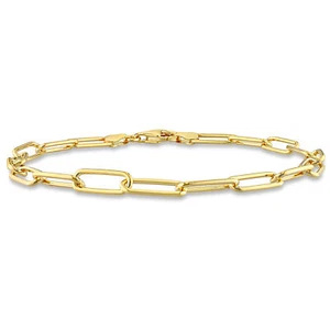 Amour Yellow Plated Sterling Silver 5mm Polished Paperclip Bracelet - 9 in. - Picture 1 of 5