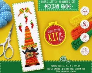 Mexican Gnome Bookmark Cross Stitch Kit with Simple Counted Pattern - DIY Kit - Picture 1 of 10