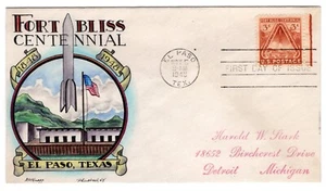 #976 Fort Bliss Centennial Dorothy Knapp Hand Painted 1949 FDC - El Paso TX - Picture 1 of 2