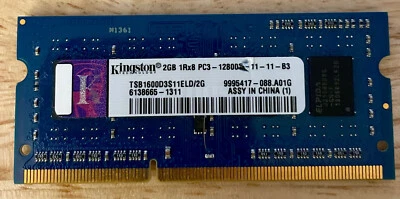KINGSTON TSB1600D3S11ELD/2G 11-11-B3 SODIMM MEMORY 2GB PC3-12800S DDR3-1600 - Image 1 of 2
