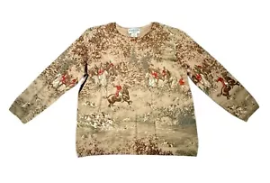 Maglione Vintage Pendleton Donna Petite M Lana Merino Stampa Equitazione Marrone - Foto 1 di 6