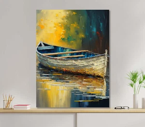Rowboat Oil Painting 5mm thick Plastic Poster Ready to Hang 45x60cm - Picture 1 of 3