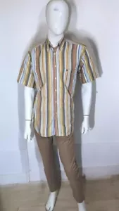 💕 Pierre Cardin Taille M 💕 chemise manches courtes chemisette rayures gris be - Imagen 1 de 5