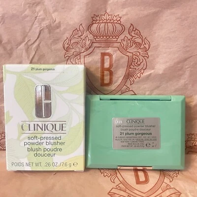 Clinique Soft-Pressed Powder Blusher in Plum Gorgeou .26 oz Full Size New in Box - Image 1 of 2