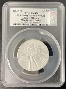 2023-P U.S. Army Matte 2.5 Oz Ag PCGS MS70 Advanced Release Damstra Signed - Picture 1 of 2