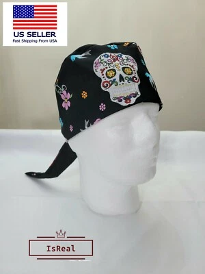 Men/Women Surgical Scrub Cap Lined Skeleton Day of The Dead skull  - Image 1 of 4