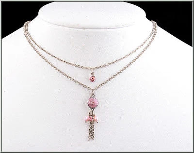 NUEVO COLLAR CADENA PLATA PEREGRINO DINAMARCA PERLAS CRISTAL ROSA GOTA COLGANTE Foto 1 de 2