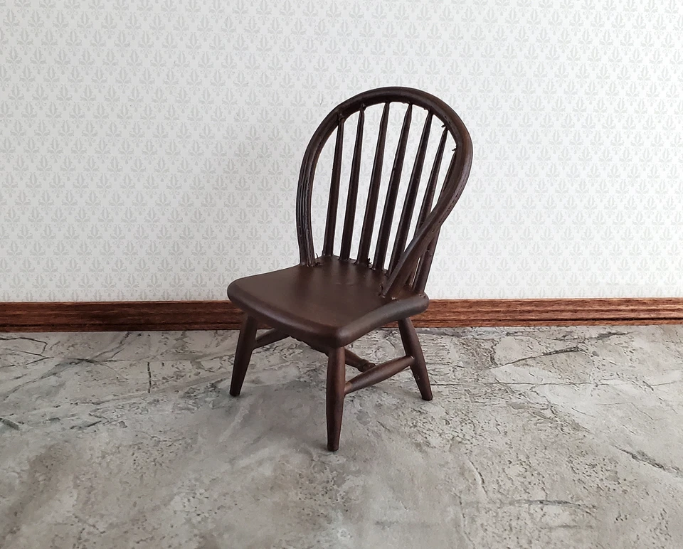 Dollhouse Windsor Spindle Back Kitchen Chair Dark Walnut 1 12 Scale Miniature