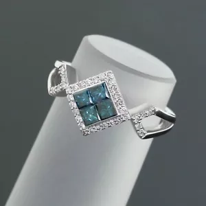 NEW 14K Gold Fashion Designer NATURAL Blue/White Diamond Pave Halo Ring Size 4.5 - Picture 1 of 5