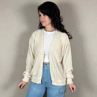 Vintage 1970s Beige V-Neck Acrylic Cardigan - L/XL - Image 1 of 3