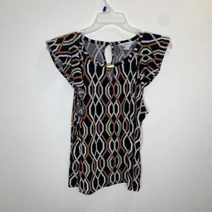 Liz Claiborne Womens PXL Petite Black/Multicolor Short Sleeve Top Blouse Shirt - Picture 1 of 7