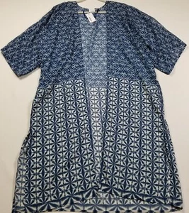 NEW Sonoma Kimono Top Women’s One Size OS Blue White Geometric Short Sleeves - Picture 1 of 11