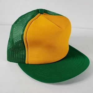 Green Yellow Blank Snapback Trucker Hat Foam Mesh New Deadstock Vintage 80’s - Picture 1 of 8