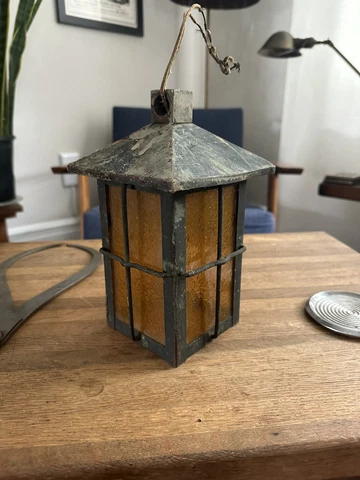 Antique Copper Arts & Crafts Mission Porch Hall Foyer Light Amber Glass Sconce Cover