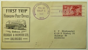 1950 Highway Post Office Service 1st Trip Between Muskogee & Oklahoma City OK - Picture 1 of 2