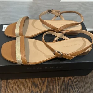 Banana Republic Bare Striped Slide Women’s Brown & Gold Sandal Size 9 - Picture 1 of 4