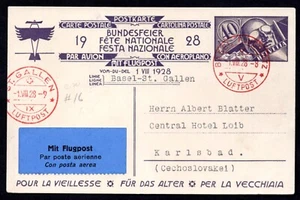 SWITZERLAND TO CZECHOSLOVAKIA 1928 ST. GALLE AIR MAIL FRANKED SCOTT #C7 - Picture 1 of 2